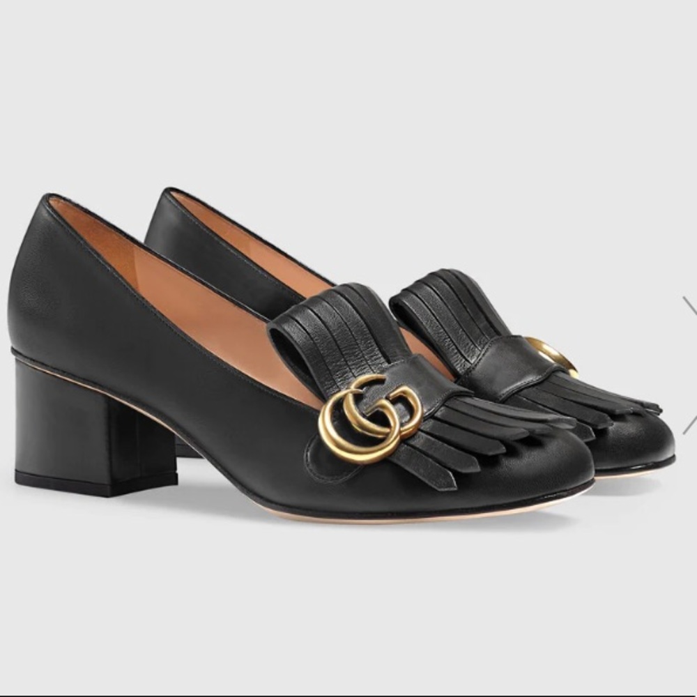 Gucci Marmont black leather mid-heel pump